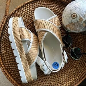 J Slides Beille Ankle Strap Woven Platform Slingback Sandal natural Size 6.5